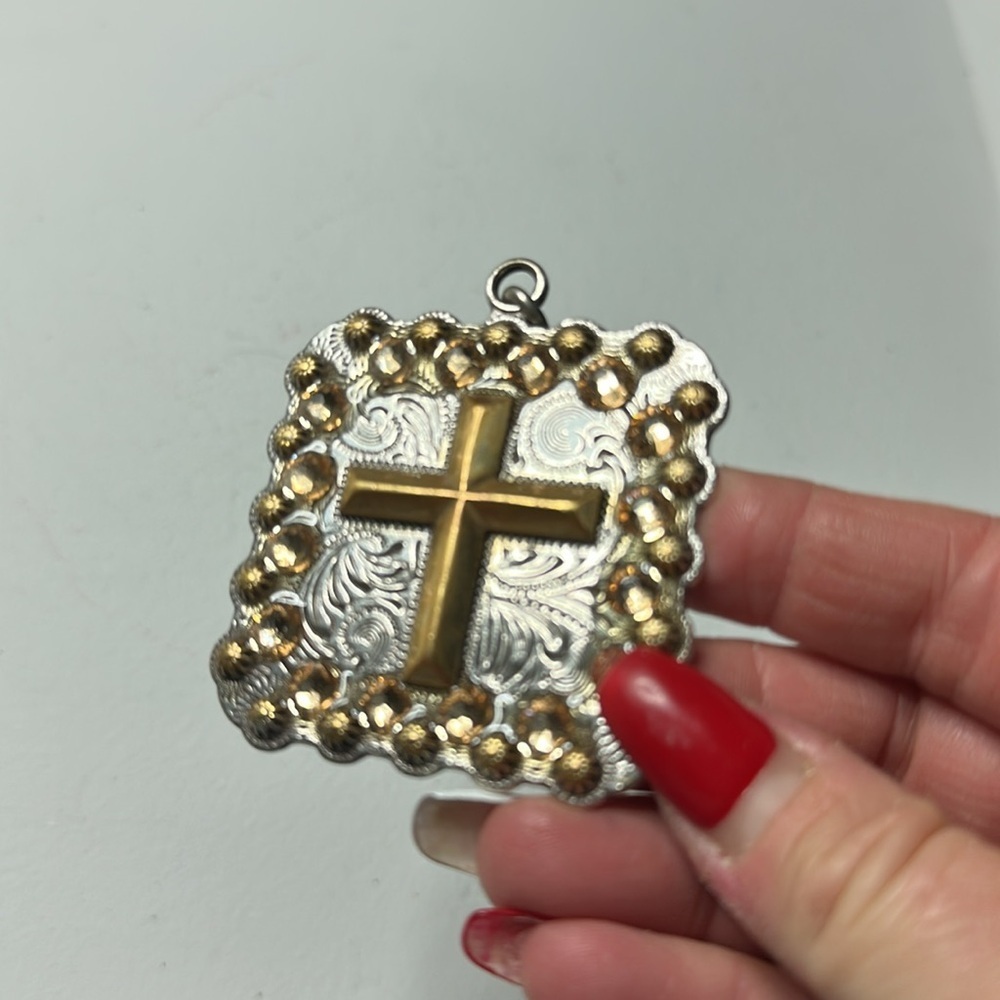 Gold and Silver toned bling amber Jem Cross western Pendant